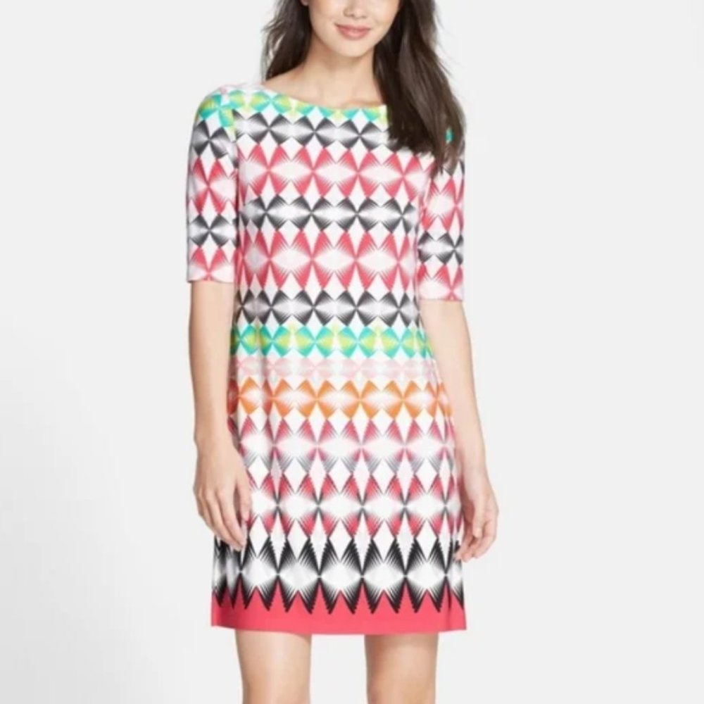 NWT Eliza J Shift Dress Rainbow Multi Color Print